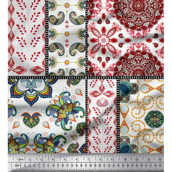 Soimoi Velvet Fabric Mandala & Paisley Patchwork Print Fabric by The Yard 58 Inch Wide