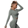 thumbnail image 2 of KKBOTIVE Womens Seamless Solid Color Workout Long Sleeve Top Casual Elastic with Ruching Yoga Pullover for Running Cozy Breathable Athletic Shirt, Light GraySize: S, 2 of 5