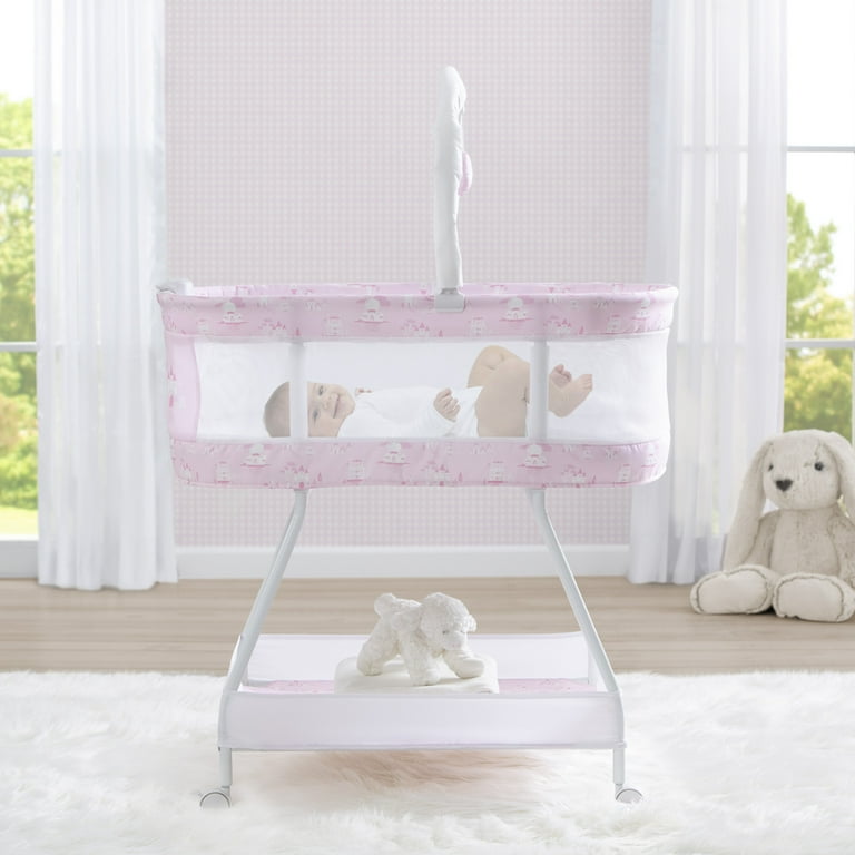 Disney Princess Sweet Dreams Bassinet by Delta Children Portable Crib with Lights Sounds and Vibration Pink