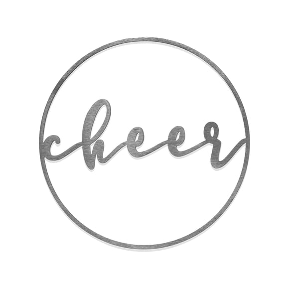 ROCC RUSTED ORANGE CRAFTWORKS CO. Minimalist Christmas Greetings - 11.5" Cheer - Round Metal Holiday Sign for Front Door - Wreath Insert Hanging Sign