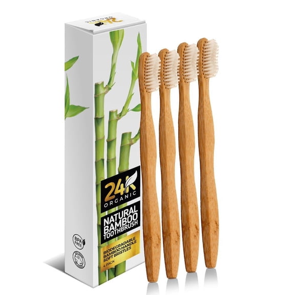 Natural Bamboo Toothbrushes – Eco Friendly Biodegradable Toothbrush with Soft Bristles, BPA-Free Handle, Sustainable Oral Care, 4 Pack