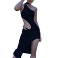 thumbnail image 3 of VISgogo Vestido sin mangas de verano para mujer Color sólido Recorte Paquete de cintura alta Vestido irregular de cadera para mujer VISgogo  moda, 3 of 9