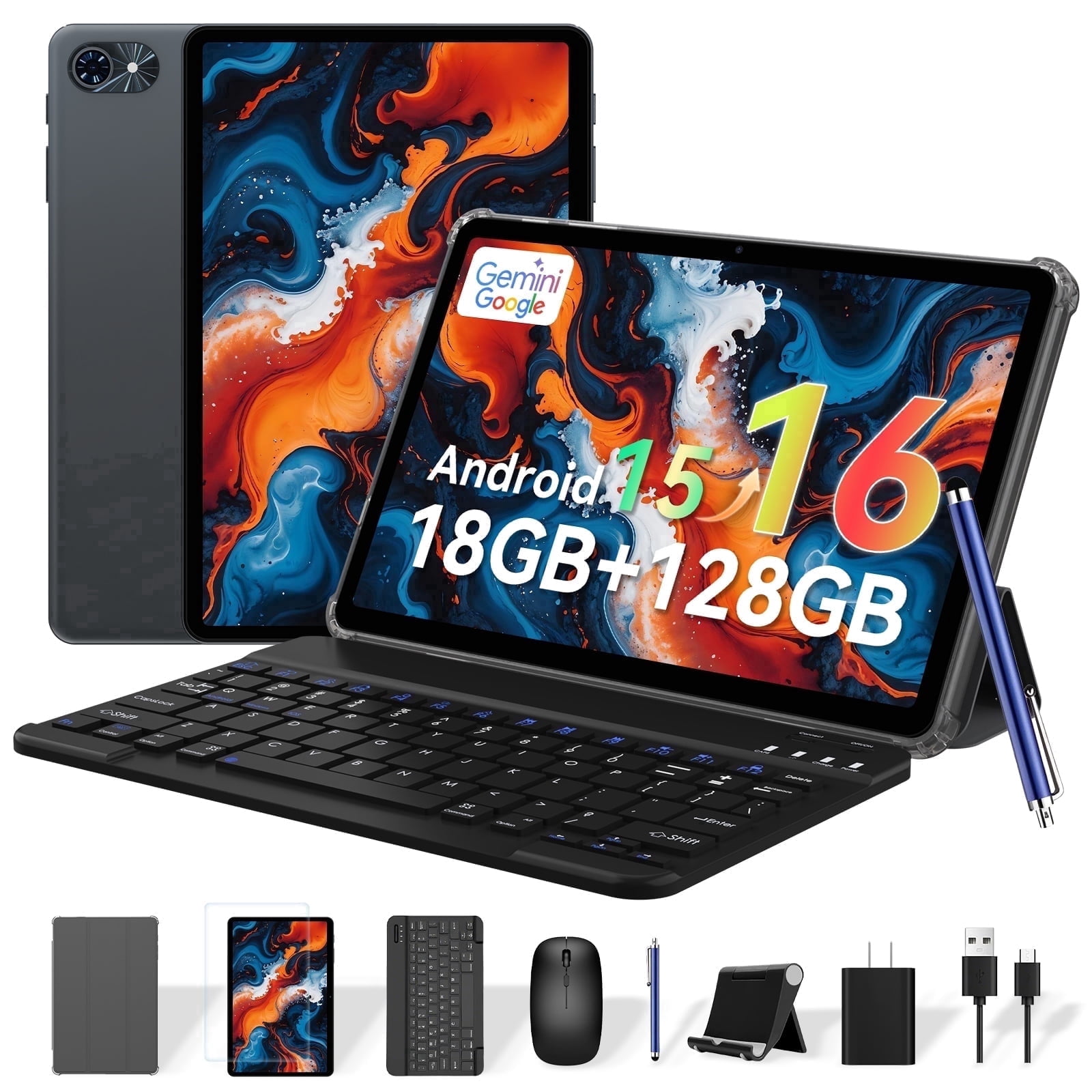 2026 Android 16 AI Tablets 10 Inch, Electronics Tablets with Keyboard, 18GB RAM 128GB ROM /2TB TF, Gemini AI 2 in 1 Tablet with Pen, 6000mAh, 1080P, BT5.0, GPS, OTG, Suitable for Study and Office