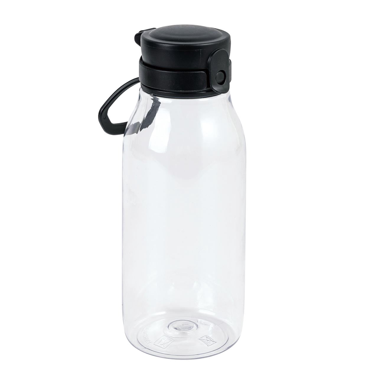 (4 pack) Your Zone 16 Fluid oz Plastic Water Bottle with Flip Top Chug Lid, No Straw, Clear with Black Lid, Reusable