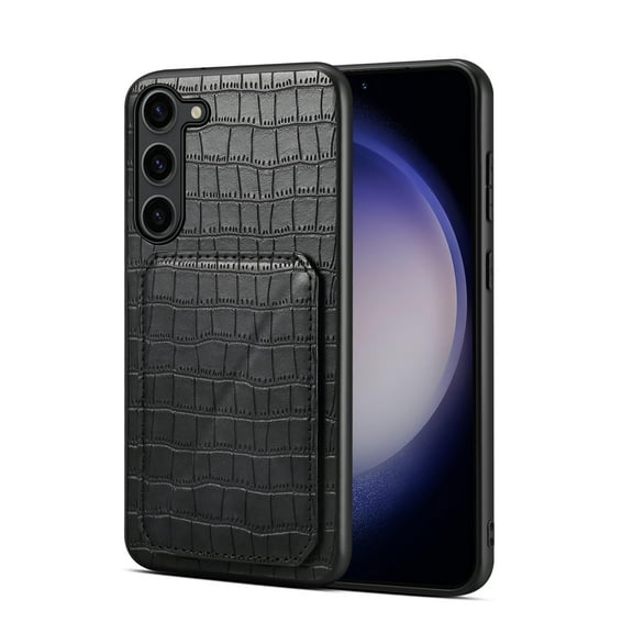 Allytech Slim Case Compatible with Samsung Galaxy S23 FE, Crocodile Print PU Leather Magnetic Hidden Card Holder Kickstand Shockproof Full Body Protective Wallet Case for Women Men, Black