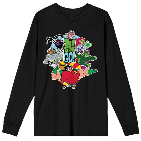 Teen Titans Go to the Movies Heroes Changing Logo Men's Black Long Sleeve Tee-Large