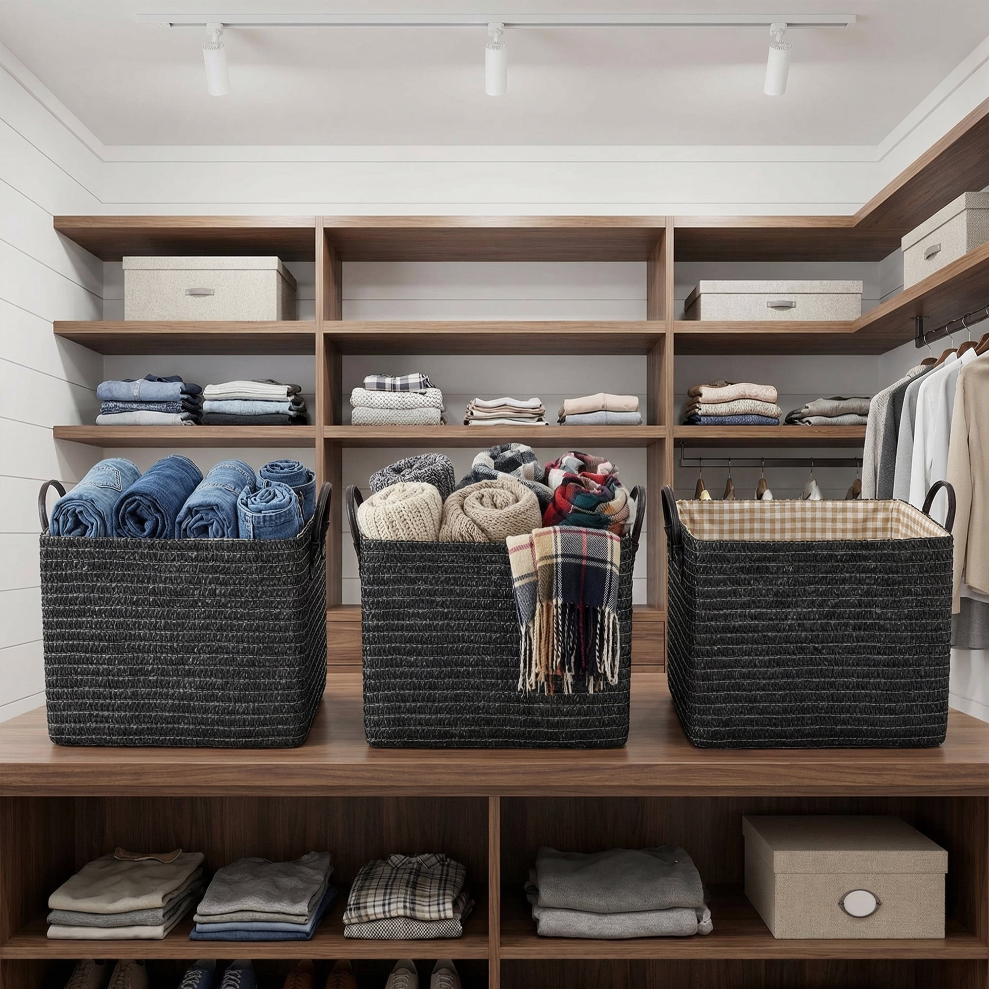Unique Bargains Compactable Woven Storage Basket Storage Bin Black 13.8*10.2*11.8in