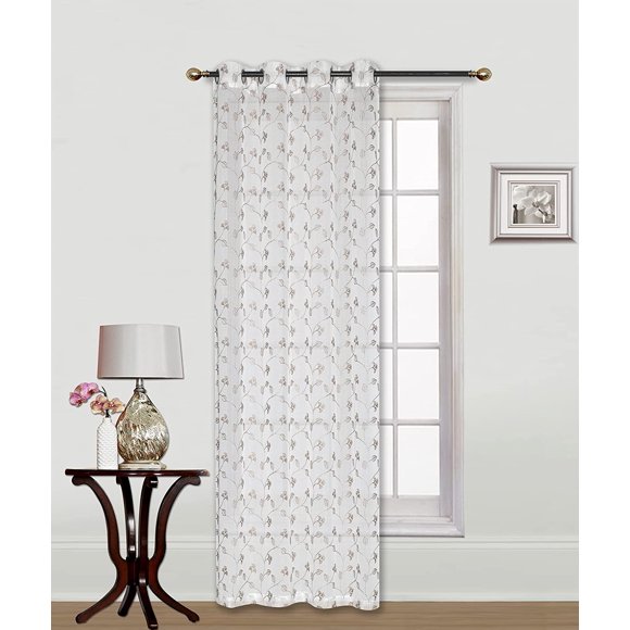 Sheer Curtains Embroidery 54"X 84" (2 Pack) by ATI (Gold Leaf Embroidery)