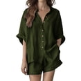 thumbnail image 2 of Neewe Women's Linen Shorts Sets 2 Piece Summer Short Sleeve Top and Shorts Sweatsuit Set Daily Outfits, 2 of 8