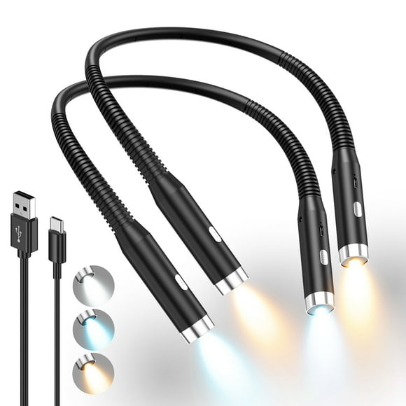 Luz de Libros Recargable, Luz de Lectura para el Cuello con 3 Colores y 6 Brillos, Luz de Cuello Flexible para Leer en la Cama, Luces de Libros Portátiles para Leer por la Noche, Regalos para Manualidades y Amantes de los Libros, Paquete de 2