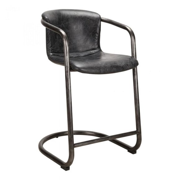 Tabouret de Comptoir Freeman en Cuir Noir Onyx - Ensemble de Deux