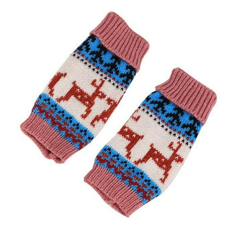 Red Deer News Christmas Day KABOER New Fashion Womenand#39;S Winter Warm Knitted Crochet Gloves Christmas Deer Pattern Long Fingerless Arm Warmers Gloves Mittens With Thumb Hole(Work Halffinger Gloves) ()