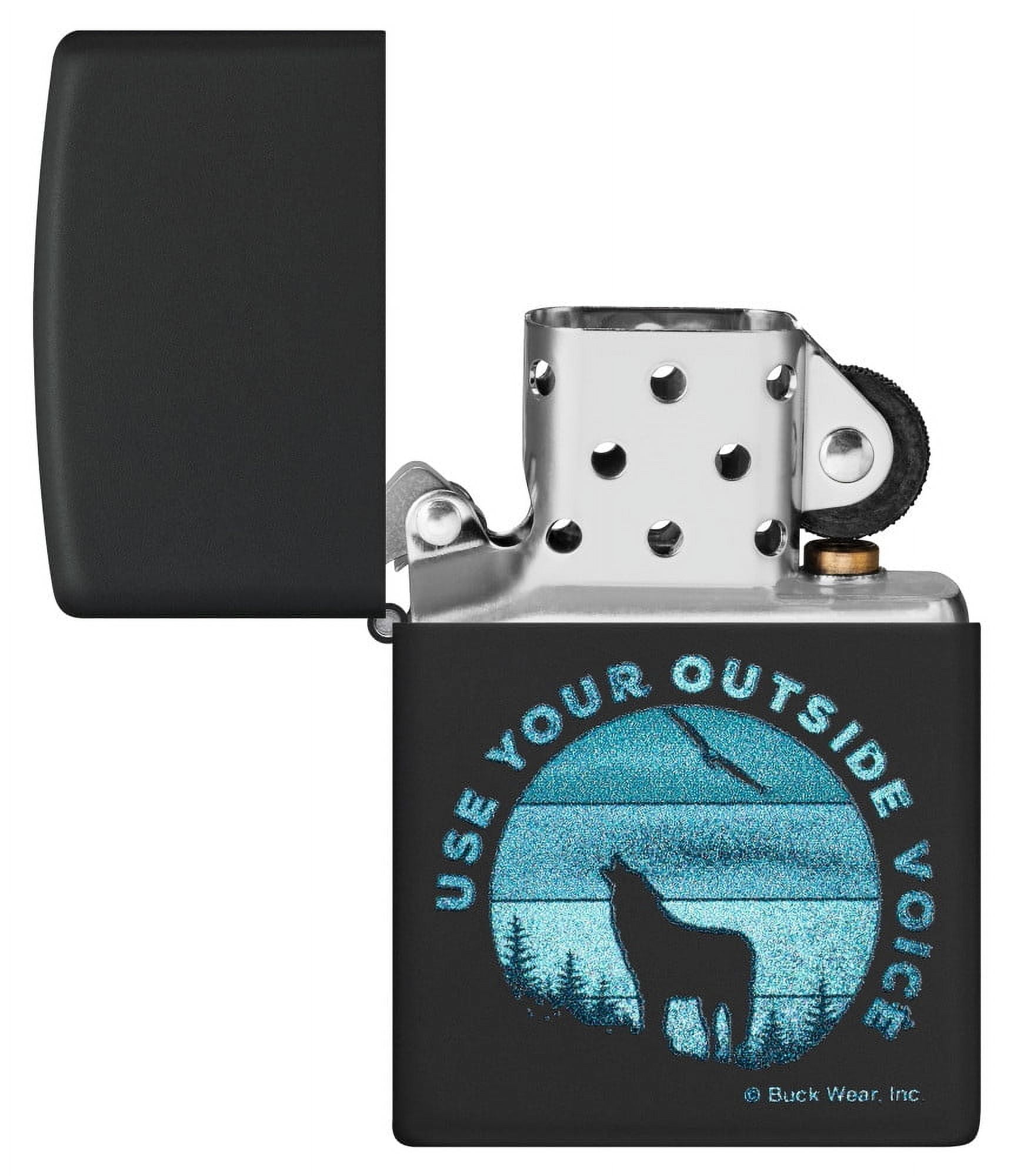 Zippo Pocket Lighter Buck Wear™ Use Your Outside Voice Design Black Matte