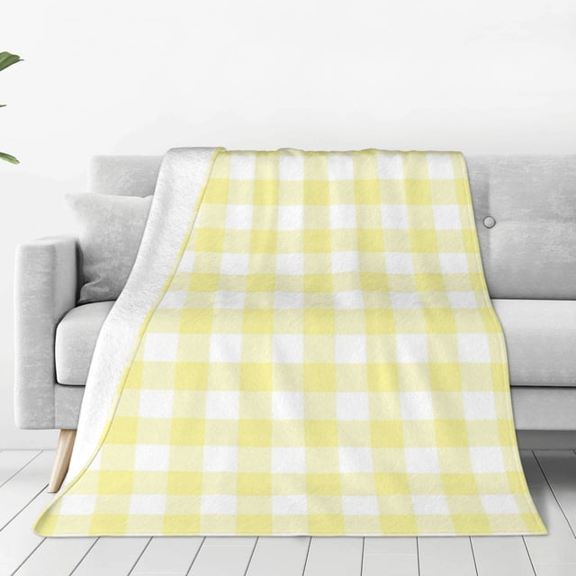 Fotbe Lemon Yellow Checkboard Manta de Franela Acolchonada con Estampado, Súper Suave y Esponjosa, Extra Grande para Sofá, Cama, Uso Todo el Año-80"x60"