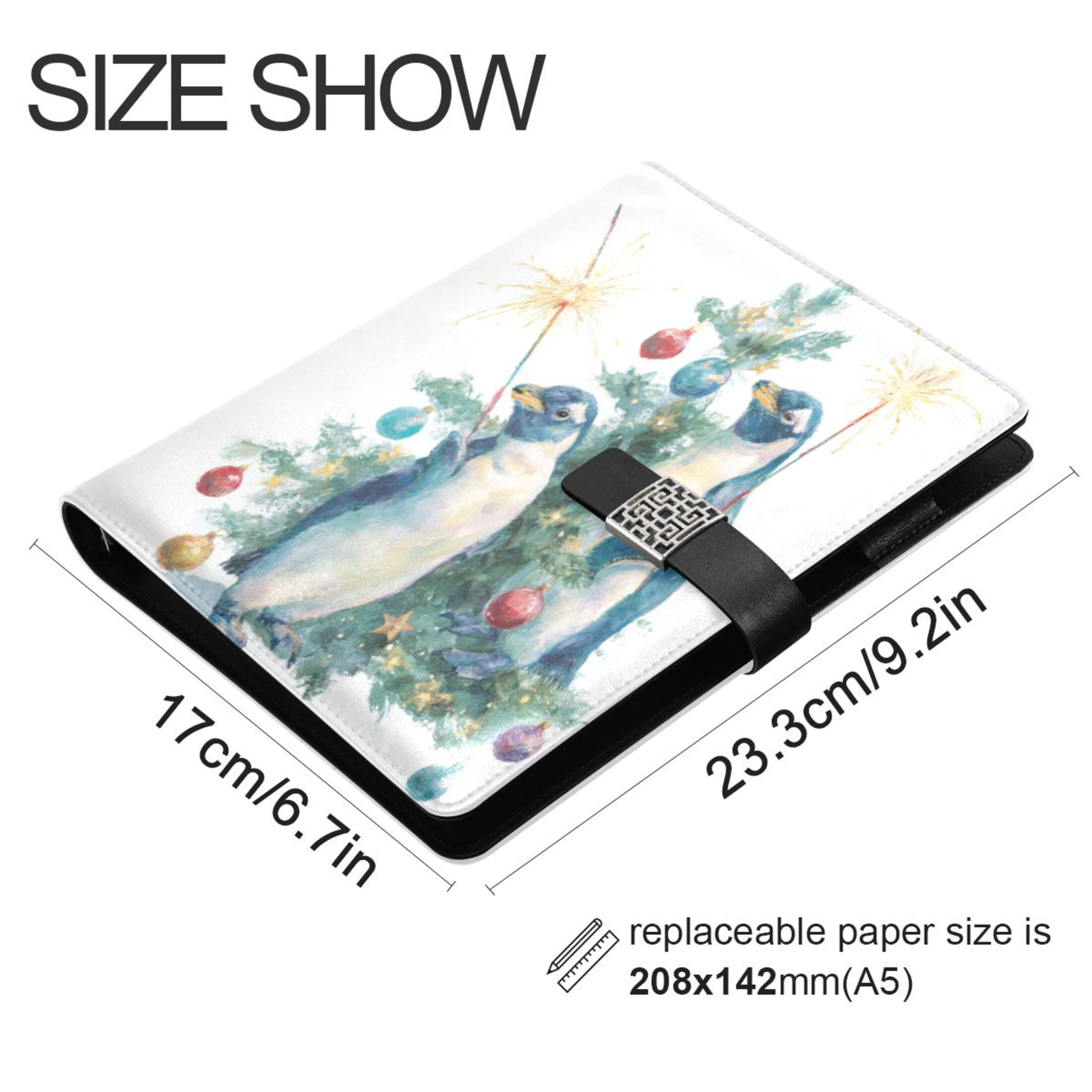 Leather Planner Leather Notebook Notebook Journal Binder Design Pen Pocket Design Convenient for Storage Cute Christmas Penguins