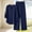 Navy plus size 2 piece set a1, variant on Cagogo Women Plus Size 2 Piece Set V Neck Long Sleeve Shirt Wide Leg Pants Casual Loose Outfits Solid Basic Matching Lounge Tracksuits Comfy Travel Airport Clothes, Navy 2XL