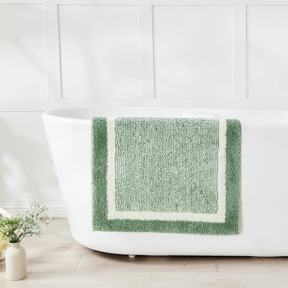 Alfombra de baño Coze Cube, antideslizante, esponjosa, de microfibra, color verde salvia