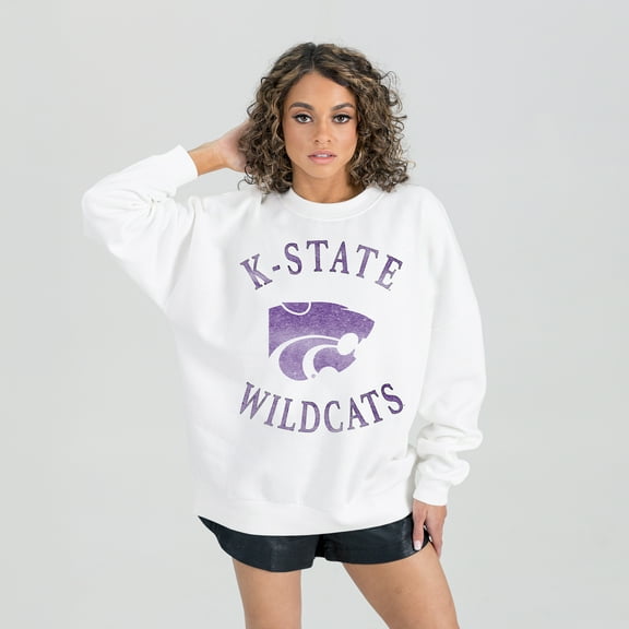 Women's Gameday Couture White Kansas State Wildcats Oversized Good Vibes Premium Fleece Drop Shoulder Pullover