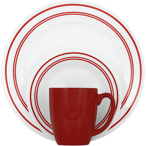 Service for 4 Classic Cafe Red Corelle Livingware 16-Piece Dinnerware Set 