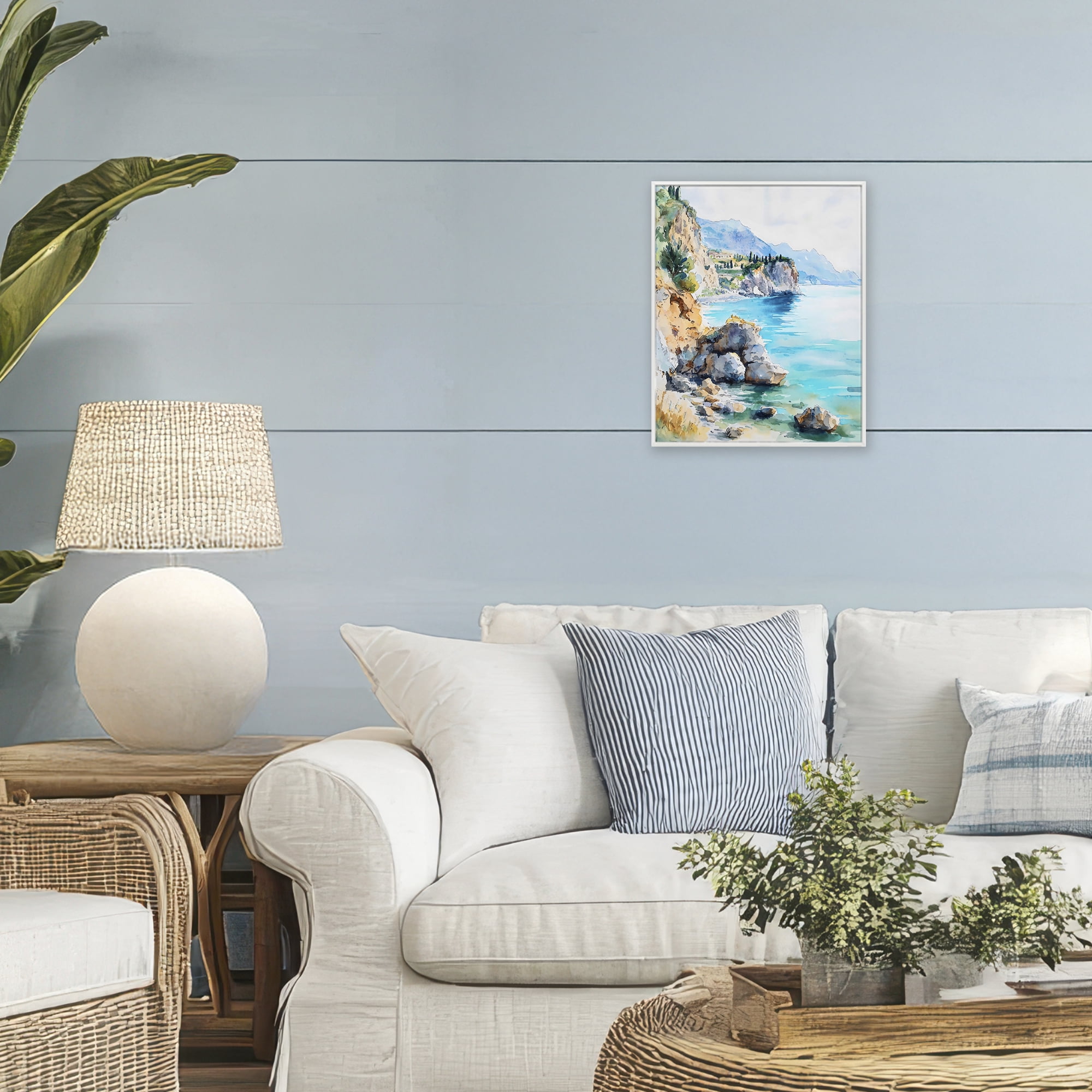 Stupell Industries Azure Italian Coastline White Framed Giclee Art, design by LSR Design Studio
