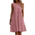 thumbnail image 2 of ClodeEU Women's Linen Blend Crinkle Sleeveless Crewneck Dress with Pockets ,Solid Color Casual Midi Dress Pink,Womens Plus XXL, 2 of 6