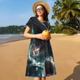 thumbnail image 4 of Balery Wave Ocean Animal Shark Vestidos sueltos de manga corta para mujer, vestidos de verano 2025, vestidos casuales de corte A con vuelo., 4 of 6