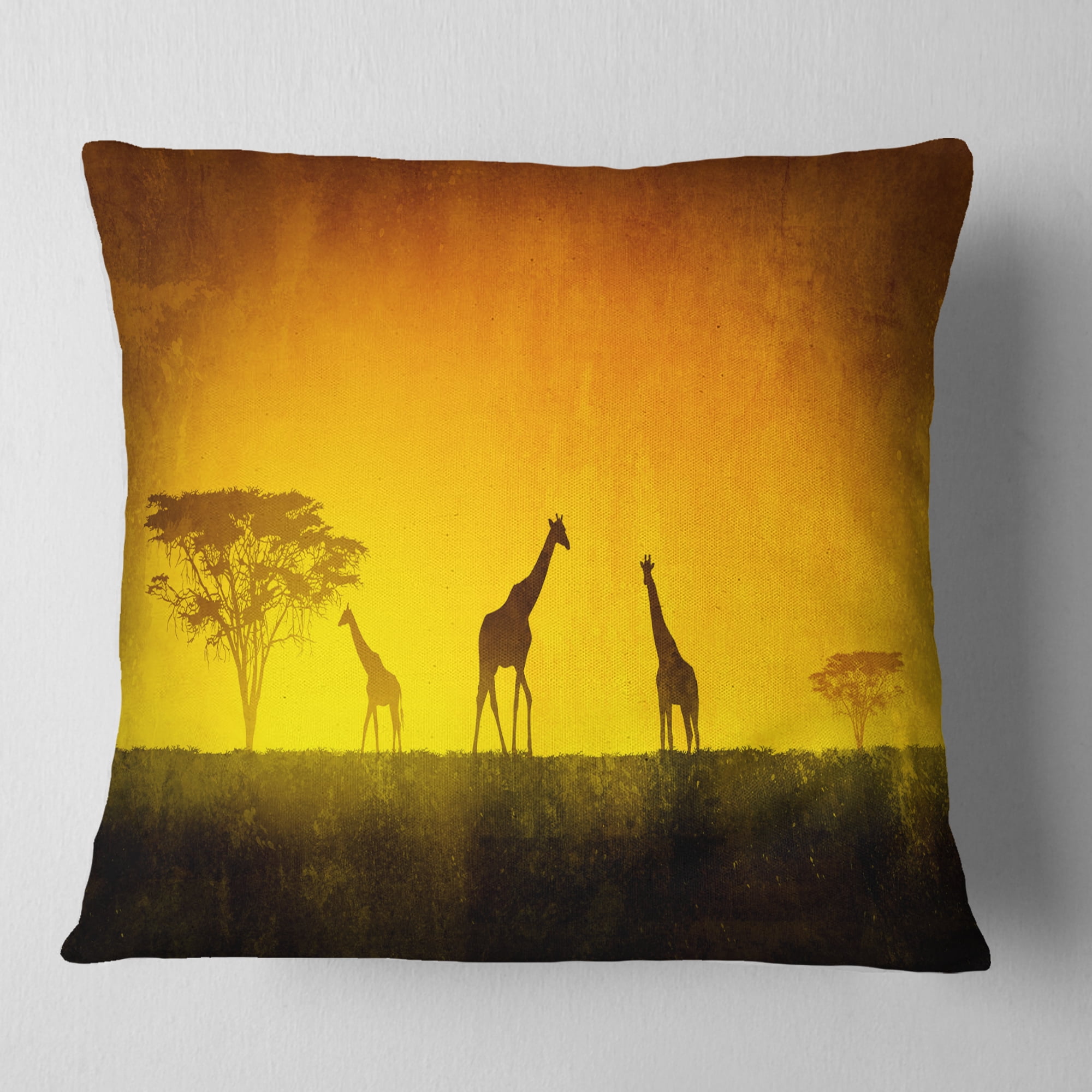 Designart African Sunset Aura - Landscape Printed Throw Pillow - 16x16