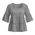 thumbnail image 7 of Womens 3/4 Sleeve Summer Tops Ladies Boho Summer Tops Elegant Loose Fit Top Professional Blouses for Women Daily T Shirts Square Neck Work Tees Cute Tunic Tee Gray XL, 7 of 7