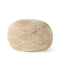 GDF Studio Woodbine Modern Knitted Cotton Round Pouf, Ivory