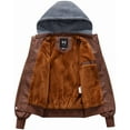 thumbnail image 3 of KVE Boy's Faux Leather Jacket Windproof Fleece Lined Warm Winter Coat Kids Bomber Outerwear PU Motorcycle Hooded Jacket Camel 4-5, 3 of 9