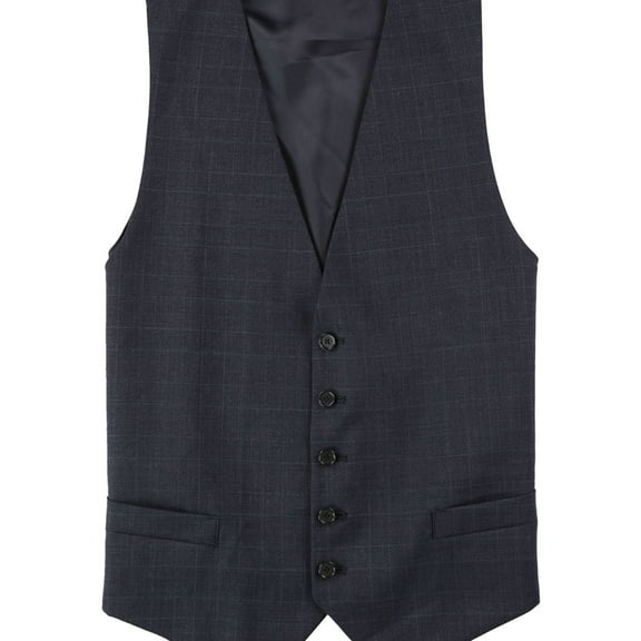 Tommy Hilfiger Mens Plaid Five Button Vest, Blue, 42 Short