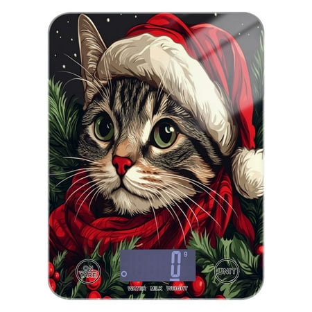 

WOBOGO Red Hat Christmas Cat Kitchen Scale Digital Gram and Ounce Weighing for Cooking Baking Ketogenic Diet Meal Prep
