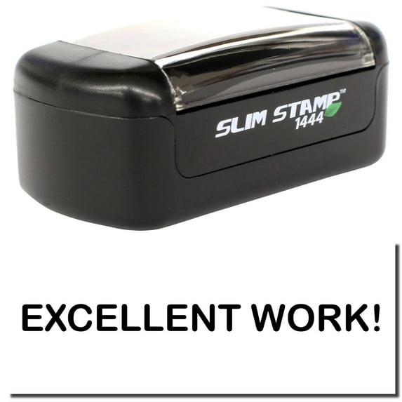 Slim Pre-Inked Excellent Work Stamp, Slim 1444, Ultra Slim Design, Impression Size 1/2" by 1-3/4", Up to 25,000 Impressions - Black Ink
