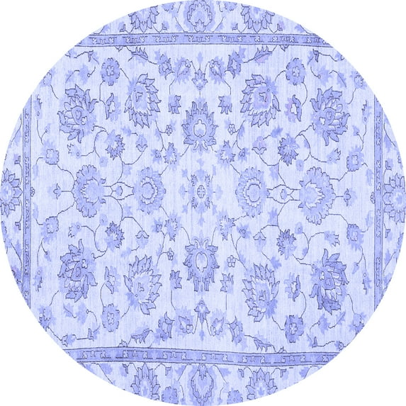 Ahgly Company Machine Washable Indoor Round Oriental Blue Traditional Area Rugs, 8' Round
