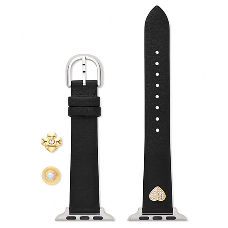 Kate Spade KSS0098 black leather 38/40mm band charm set for Apple Watch -  