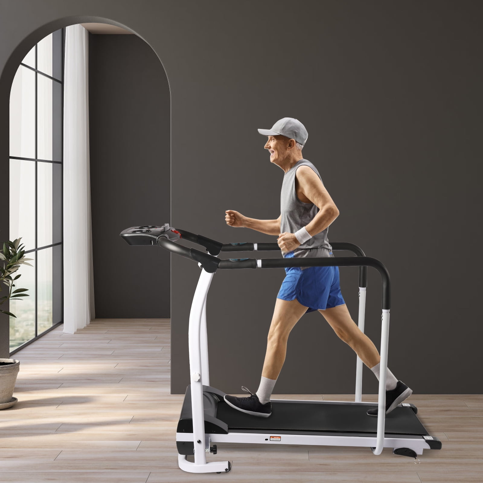 Wildnix Home Gym Equipment – 1.0HP Motor Treadmill, Adjustable Speed (0.3-3.7 MPH), Anti-Slip PVC Running Belt, Safety Handrails, Foldable Design, Ideal for Cardio Training and Easy Storage