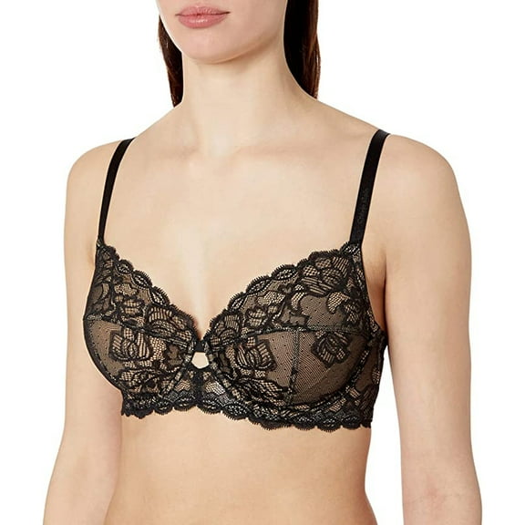 Calvin Klein Seductive Comfort w/Lace Full Coverage Unlined Bra, Black, 44DD