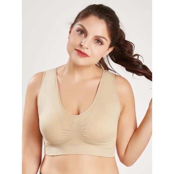Ame Women's Large Size Seamless Sports Bra With Chest Pad Adjustment Type Without Steel Ring Comfort Lightly Lined V Neck Bralette