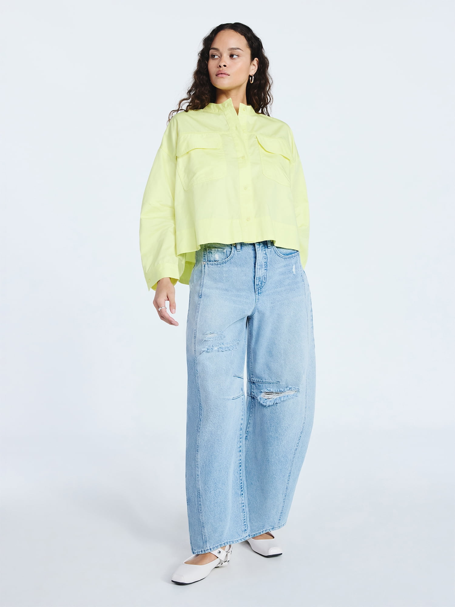 Scoop Women's and Women's Plus Cropped Oversized Button-Down Shirt, Sizes XS-4X
