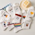 thumbnail image 4 of Calcetines De Mujer Media Tubo Blanco De Dibujos Animados Oso Arco Iris Letra Amor Sonriente Cara Rayas Deportivos, 4 of 4