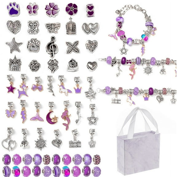 Girls Gifts for 6 7 8 9 10 Year Old, Charm Bracelet Making Kit,Kids DIY Arts Crafts Set for Girl Age 5-11 Birthday Gift DIY Jewelry Bracelet Toys for Teenage Girls(Purple)