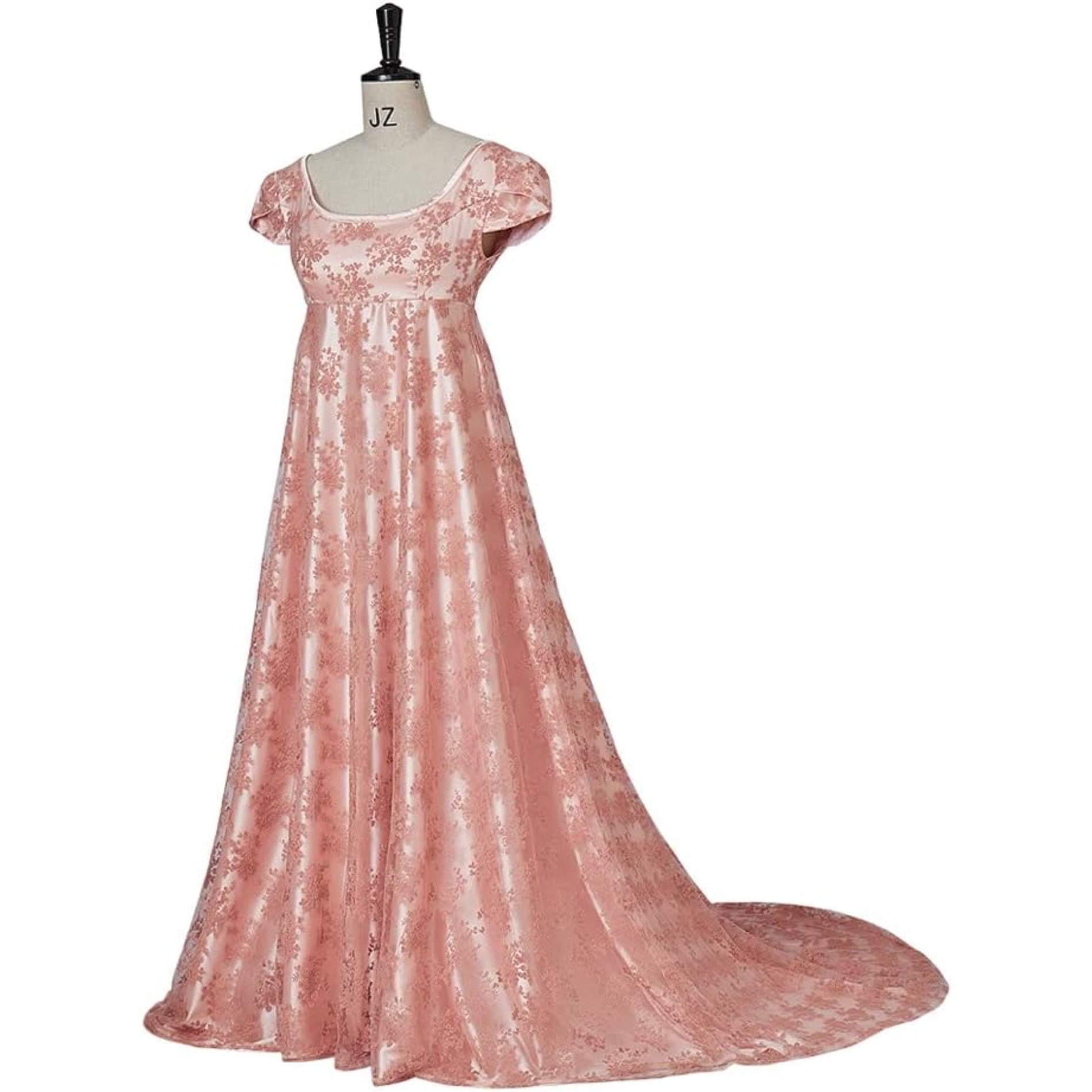 Edwina-Inspired Regency Era Gown - Elegant High-Waisted Lace Dress