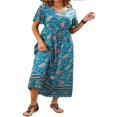 thumbnail image 1 of QJUHUNG Femmes Boho Midi Floral Robe d'Été Manches Courtes Longue Plage Robe de Soleil, 1 of 3