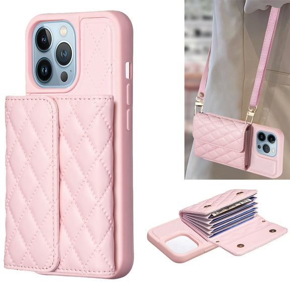 Dteck Crossbody Wallet Case for iPhone 12 / iPhone 12 Pro, Soft PU Leather Card Holder Magnetic Flip Folio Purse Case 6.1 Inch,Pink