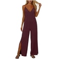 thumbnail image 2 of LEBONYARD Blue Jumpsuit Women,Women's V-Neck Jumpsuit with Adjustable Straps Side Slits and Pockets Red XL, 2 of 7