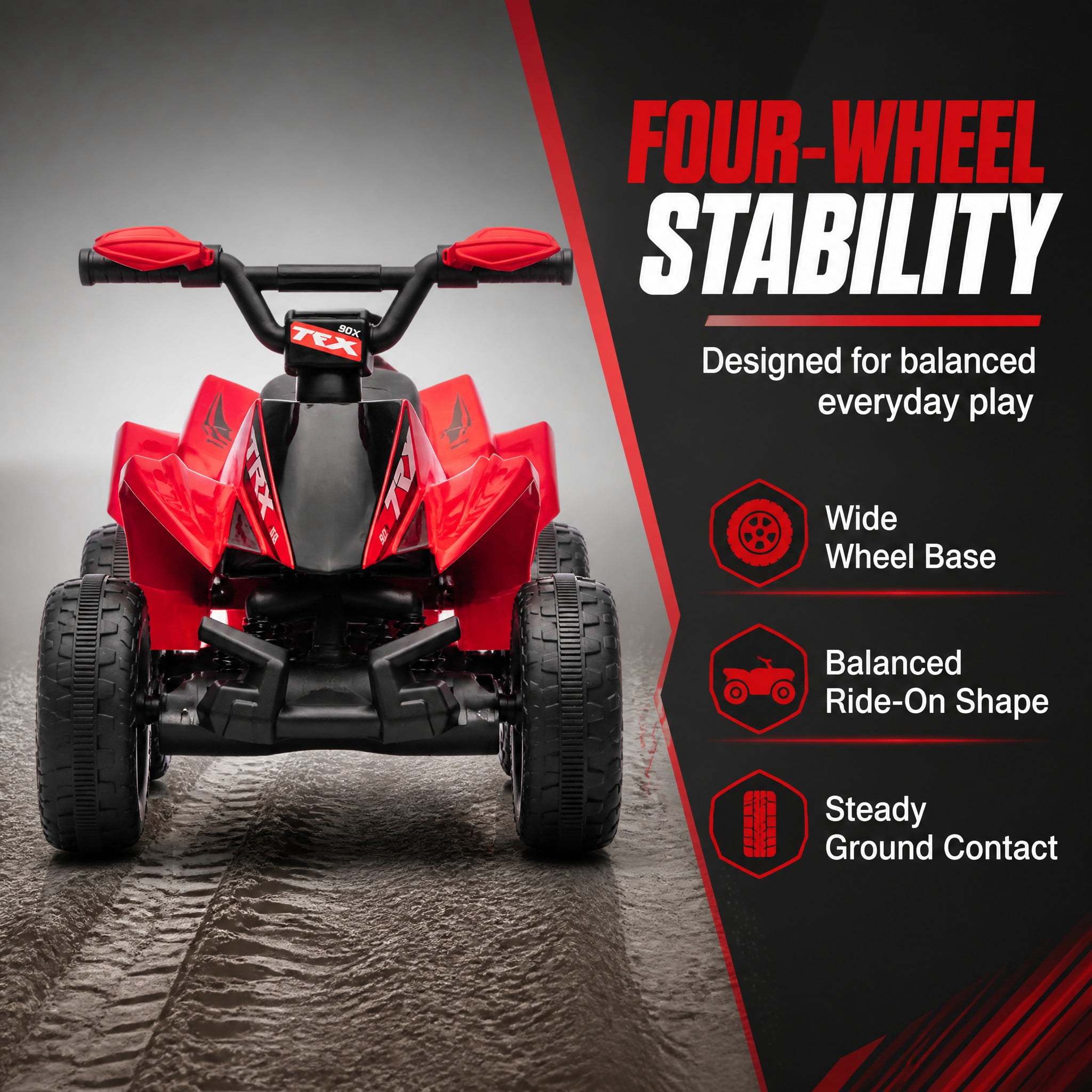 FUPOJH 6V Kids Electric Ride on Car,4 Wheeler ATV Quad for Kids 3-6,Indoor/Outdoor,Lights & Music,Red