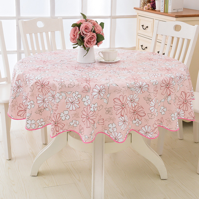 Zshan Nappe Ronde en Vinyle Dentelle Imperméable en PVC Plastique Essuyable Anti-Déversement Peva Résistante aux Taches Nappe en Toile Cirée pour Table de Cartes