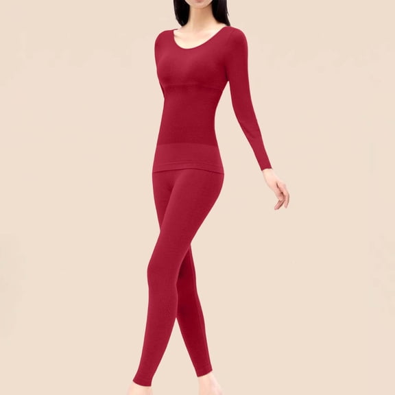 Chbgutlmr Thermal Underwear for Women Long Sleeve Round Neck Tops Slim Fitted Leggings Casual Stretch Comfy Winter Warm 2 Piece Sets