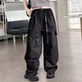 thumbnail image 7 of ZXLBBD Girls' High Waisted Solid Color Loose Fit Pockets Cargo Pants for Kids Trousers Streetwear Durable Casual Outdoor,Black,Size 9 Y-10 Y, 7 of 7