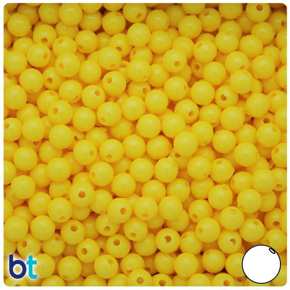 BeadTin Yellow Opaque 6mm Round Plastic Beads (500pcs)
